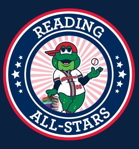 Reading All Stars Logo with Reedy the Frog dressed in a baseball uniform